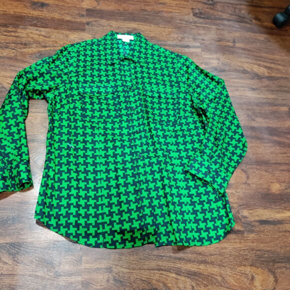 Michael MICHAEL KORS Green Geometric Pattern Button Up Long Sleeve Shirt Size 1X - Picture 5 of 9